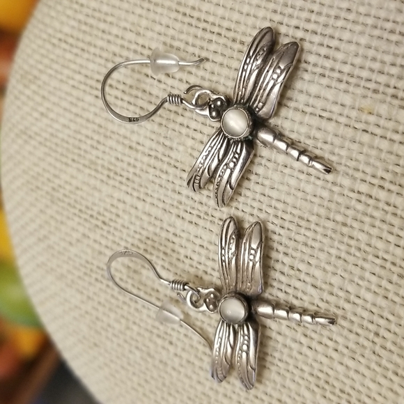 Jewelry - Sterling & Moonstone Dragonfly Earrings